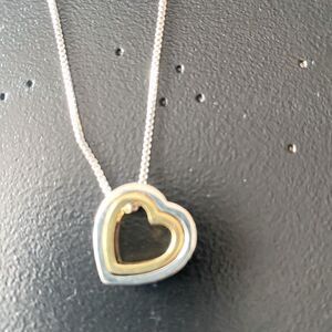 Silver Tone Double open heart pendant necklace 16”-18”